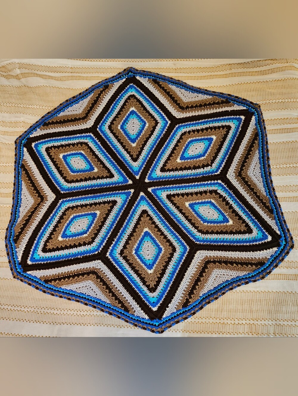 Handmade Geometric Star Throw - Blue, Brown & Cream